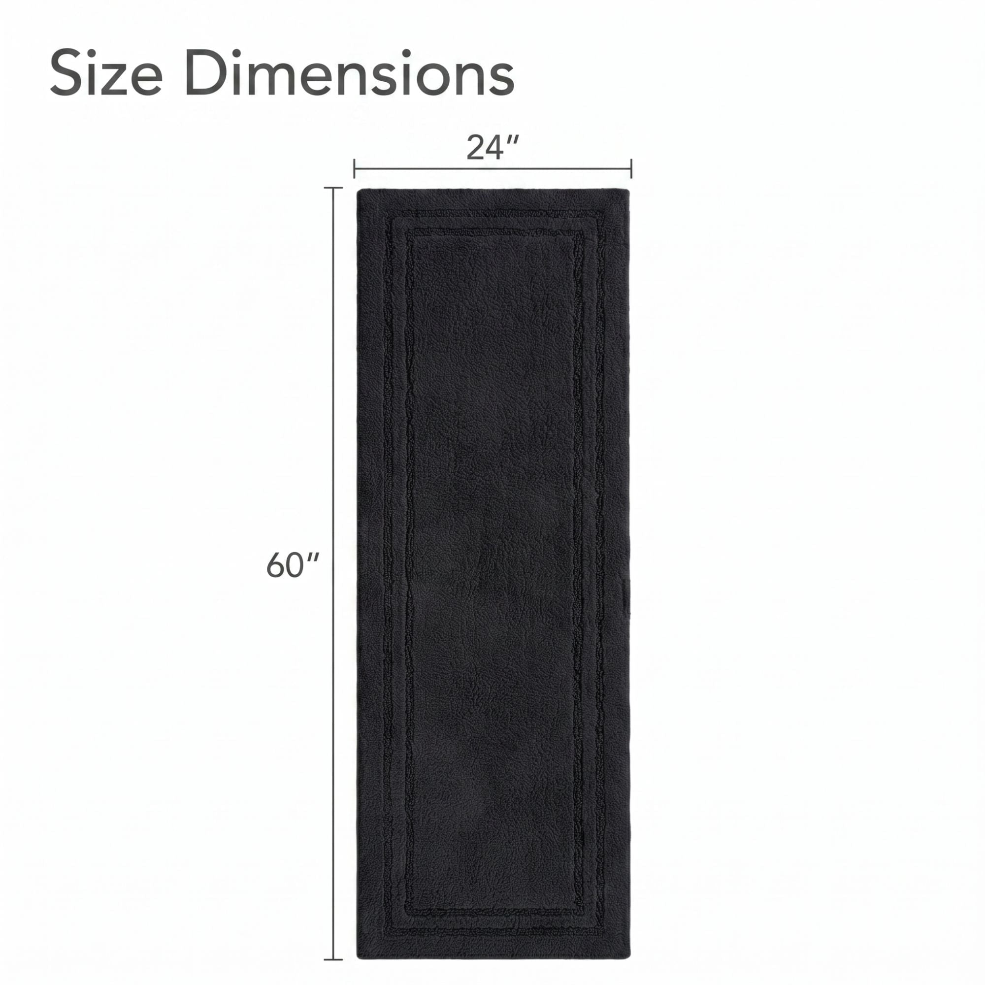 Superior Solid Bordered Cotton Washable Non-Slip Bath Rug, Runner Size, Black