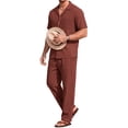 thumbnail image 2 of GENTS BLISS Men 2 Piece Set Linen Outfit Casual Short Sleeve Button Down Shirt and Linen Pants, 2 of 10