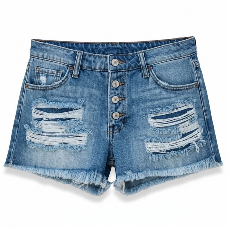 Womens Distressed Denim Shorts Button Fly Jean Short,,Light Blue,L