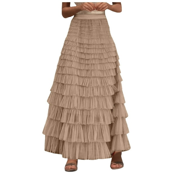 Ladies Fashion Cake Skirt - Mesh A-Line Mid-Calf Length, Elastic Waist, Polyester - Casual/Party Sweet Style Skirt