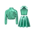 thumbnail image 2 of TSSOE Kids Girls Shiny Metallic Long Sleeve Bomber Jacket Jazz Hip Hop Dance Coat Crop Top And Skirt Set Light Green 12, 2 of 3