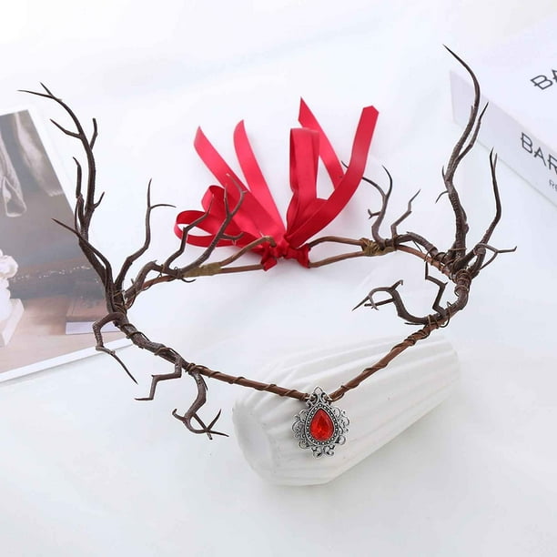 Pisexur Belleza Maquillaje Diadema de cuernos de bosque con diseño de elfos del bosque y hadas para mujeres y niñas, estilo renacentista, para Halloween, Navidad, cumpleañopara mujeres y hombres