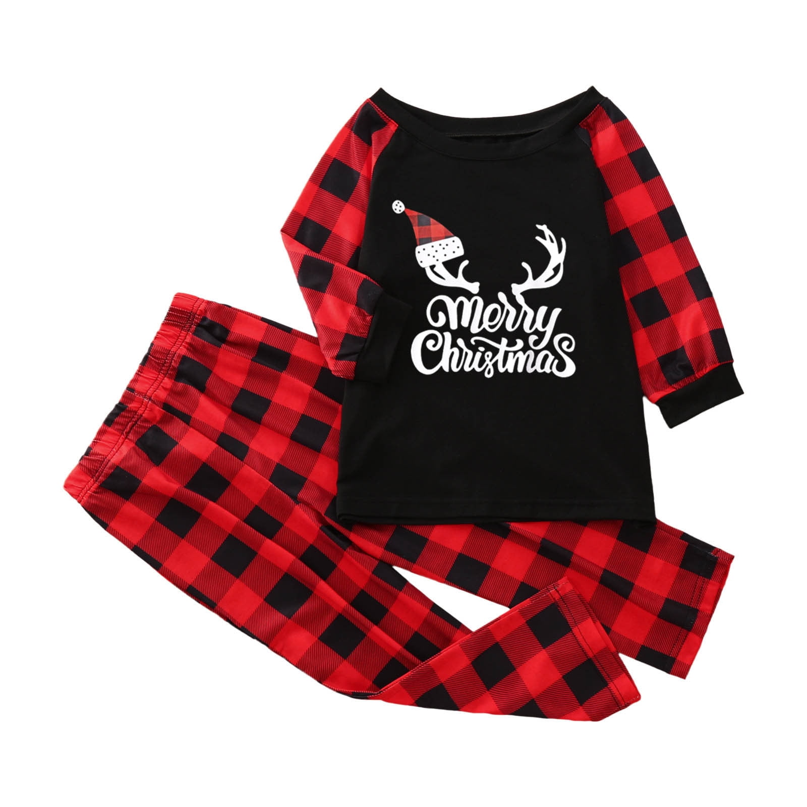 GXLONG Matching Family Pajamas Sets Christmas PJs Letter Printed Reindeer Long Sleeve Red Plaid Pants Xmas Loungewear