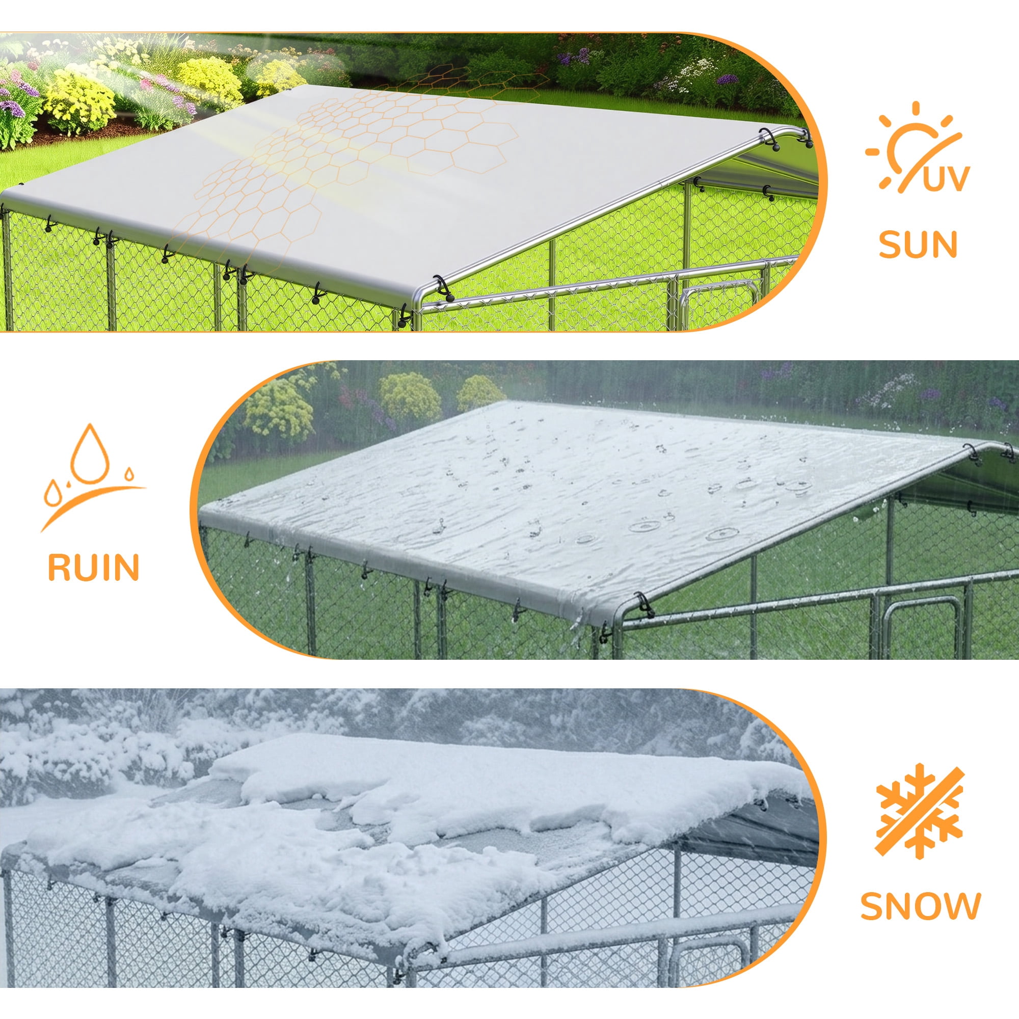 YOKWOK 7.5x7.5ft  Heavy Duty Galvanized Steel Outdoor Dog Kennel with Waterproof UV Protection Roof, Large Chain Link Dog Run House, Multi-Purpose Pet Enclosure for Dogs, Rabbits, Chickens