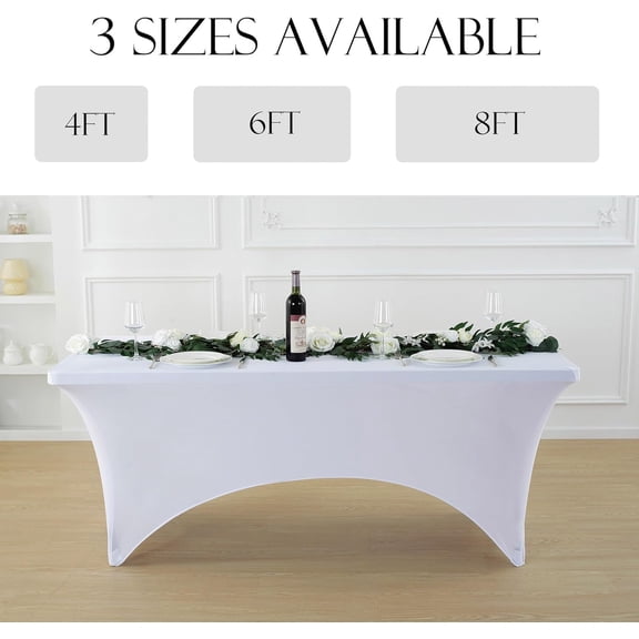 6 Pack 8ft White Spandex Tablecloth