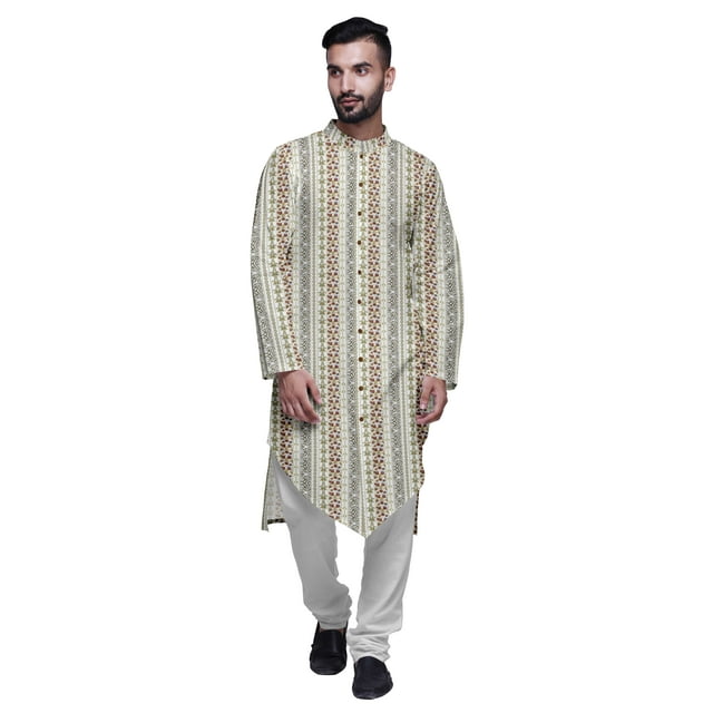 Atasi Printed Long Sleeve Kurta with Pajama Set for Men Summer Clothing
