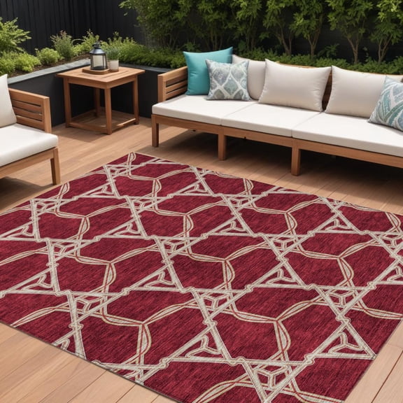 HomeRoots 613473 8 x 10 ft. Burgundy & Gold Geometric Washable Indoor & Outdoor Rectangle Area Rug