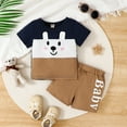 thumbnail image 2 of Toddler Boy Summer Clothes Summer Children's Fashion Splicing Design Cartoon Prints Short Sleeve and Shorts 2 Piece Set Boy Outfits Coffee 12 Months-18 Months, 2 of 7