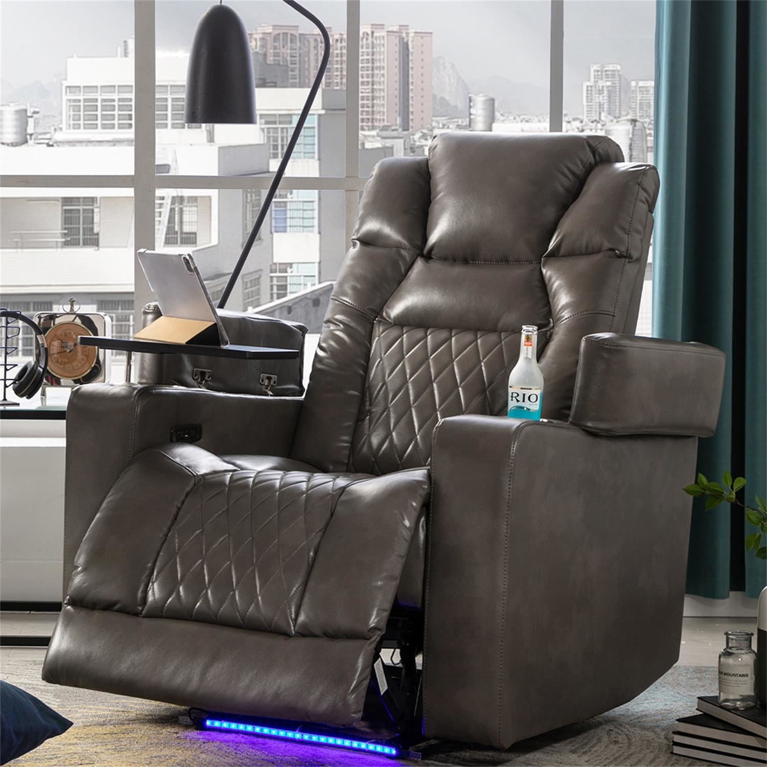 Kadyn Power Motion Recliner, Metal Recliner Chair with USB Charging Port and Hidden Arm Storage, Home Recliner with 2 Convenient Cup Holders Design and 360° Swivel Tray Table, Grey Kadyn Power Motion Recliner, Metal Recliner Chair with USB Charging Port and Hidden Arm Storage, Home Recliner with 2 Convenient Cup Holders Design and 360° Swivel Tray Table, Grey