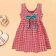 thumbnail image 4 of Girls' Dresses 6-12 Months A-Line Summer New Fashion Striped Grid Linen Linen Sleeveless Bow Loose Vest Fit & Flare Red Beach Dress, 4 of 7