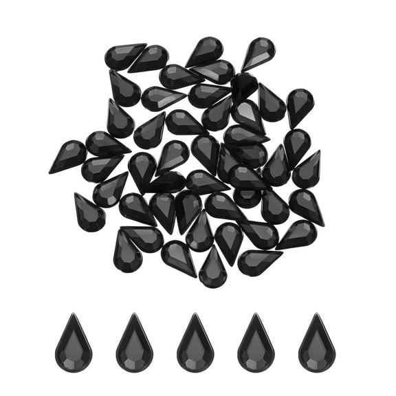 50PCS Flat Back Acrylic Teardrop Gems 6x10mm Artificial Rhinestones DIY Crafts Bead Jewelry Making Black