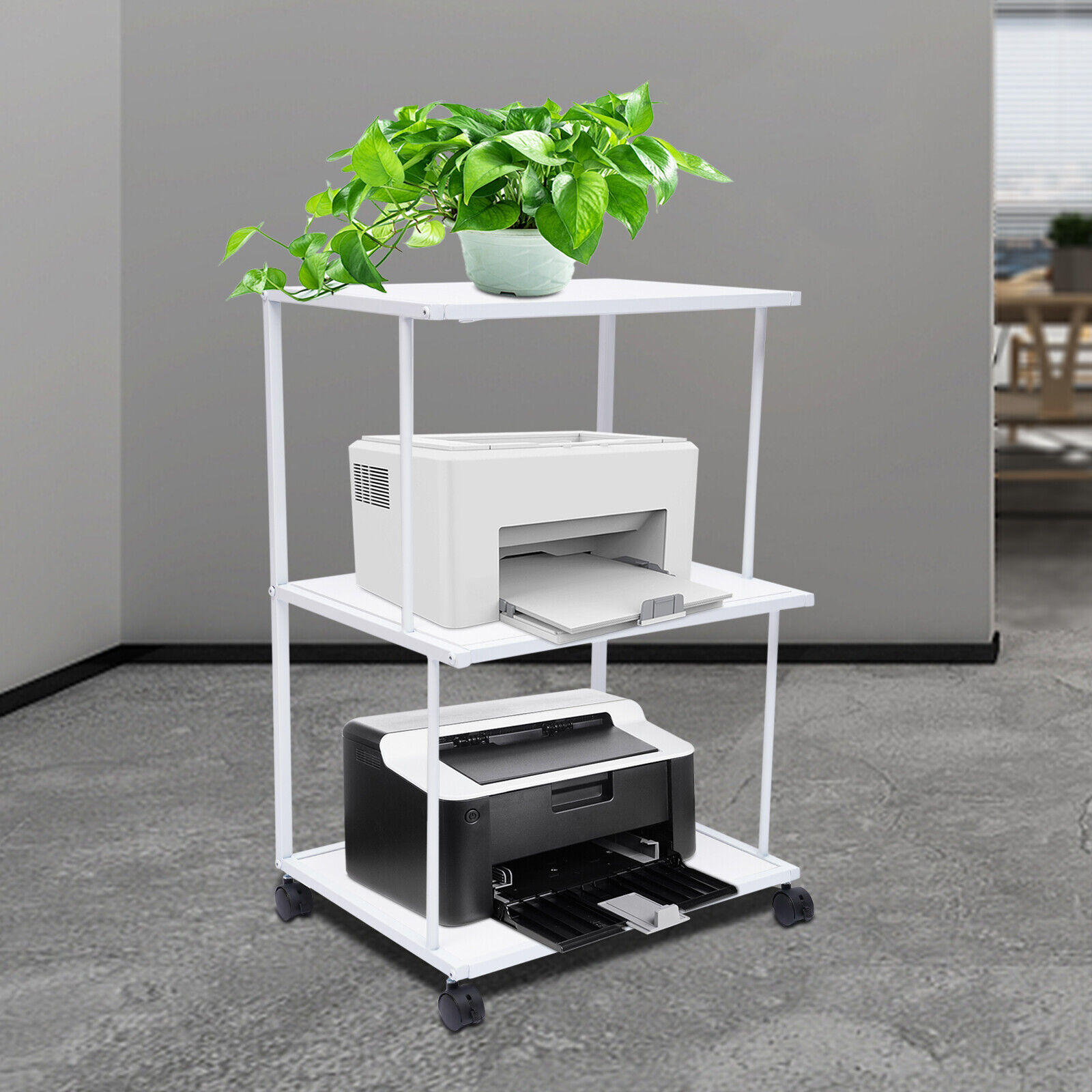 3 Layers Printer Stand Movable Laptop Shredders Small Rolling Cart Home Storage Rack Office