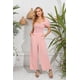thumbnail image 2 of Love Welove Moda Mujer Floral Manga corta Cintura alta Pantalones de pierna ancha Casual Suelto Reunido Mono Sólido PinkXX-Large, 2 of 5