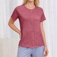 thumbnail image 5 of Women’s Mastectomy Shirt with Drain Pockets Short Sleeve Post Surgery Shirt Hook and Loop Port Access Top Vermilion S, 5 of 9