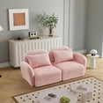 thumbnail image 4 of 66.9" Modern Lazy Loveseat, Teddy Fabric Upholstered 2-seat Sofa Couch with Pillows, Small Floor Sofa Cloud Couch for Living Room Bedroom Apartment, Pink, 4 of 9