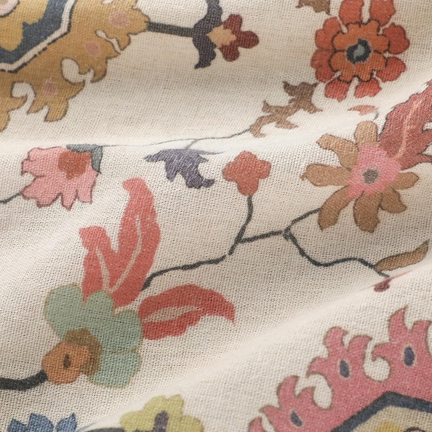 Boho Blackout Curtains Beige Window Treatment Drape 63 Inch Floral Printed Vintage Curtains for Living Room Bedroom with Grommet 1 Panel 52" W x 63" L