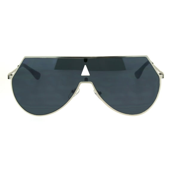 Futuristic Flat Panel Shield Robotic Metal Rim Racer Aviator Sunglasses Black