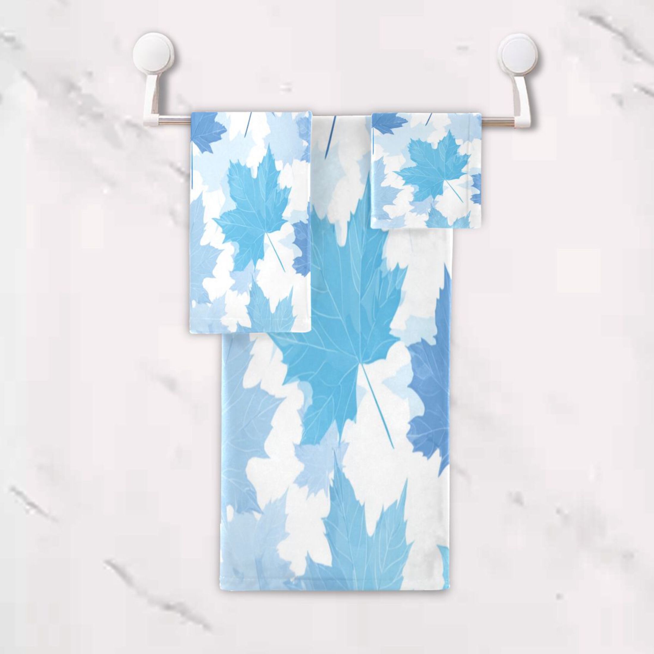 3 Piece Bath Towels Set Bath Towel, Hand Towel and Face Towel for Bathroom, Gym, Hotel Light Blue Maple Leaves