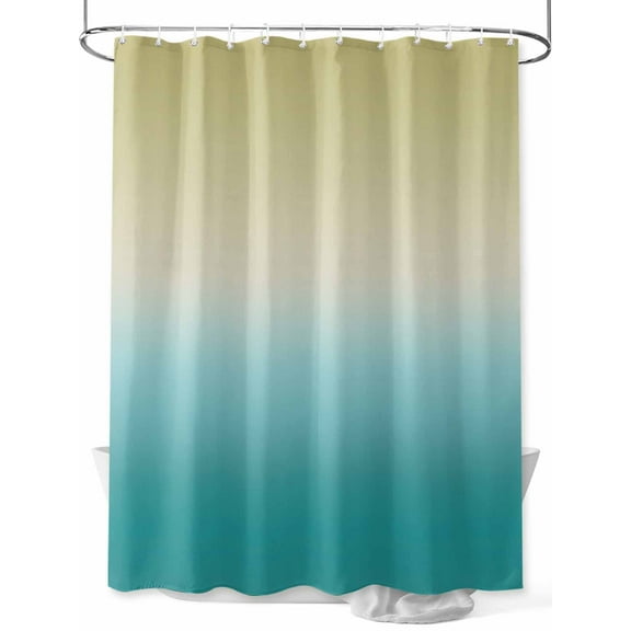 Yellow Cyan Shower Curtain, Turquoise Gradient Waterproof Shower Curtain Set with 12 Hooks Lightweight Washable Fabric Shower Curtains for Bathroom 72x72 Inches