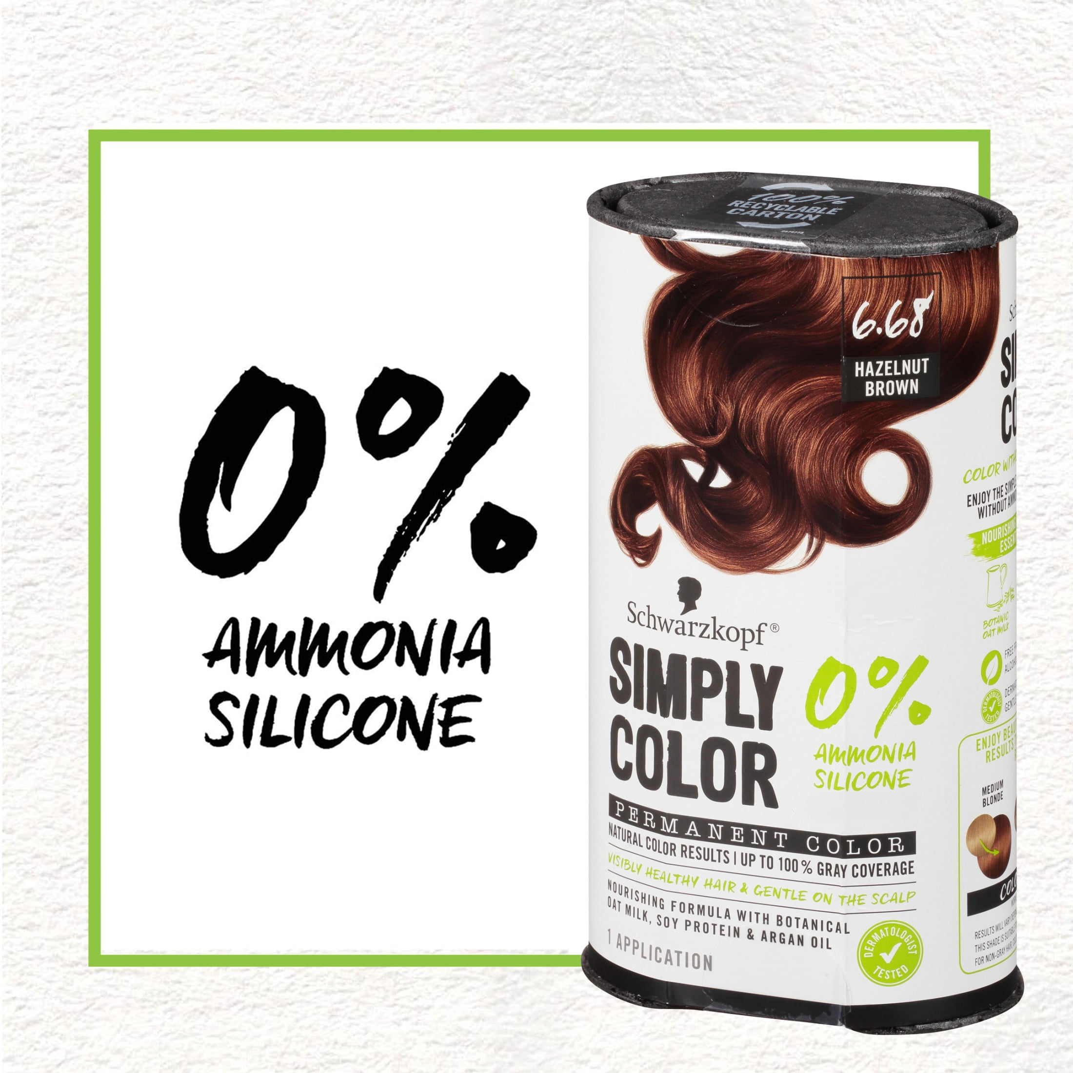Schwarzkopf Simply Color Hair Color 6.68 Hazelnut Brown, 1 Application - Permanent Hair Dye for Healthy Looking Hair without Ammonia or Silicone, Dermatologist Tested, No PPD & PTD