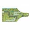 thumbnail image 1 of Board Game Cutting Board, Cartoon Style Composition with Buildings Cars and Mountain Landscape Design, Decorative Tempered Glass Cutting and Serving Board, in 3 Sizes, by Ambesonne, 1 of 2