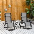 thumbnail image 2 of Outsunny 3 Pieces Foldable Patio Lounge Chair, Zero Gravity Chair Set of 2 with Side Table and Cup Holder, Reclining Chairs with Foot Massager Function, Headrest, Grey and Black, 2 of 10