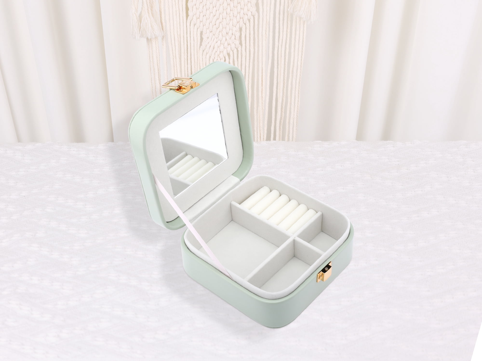 Unique Bargains PU Leather Jewelry Box Jewelry Organizer with Mirror Green