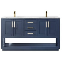 Remi 60" Carrara White Marble Countertop Double Vanity w/o Mirror Royal Blue
