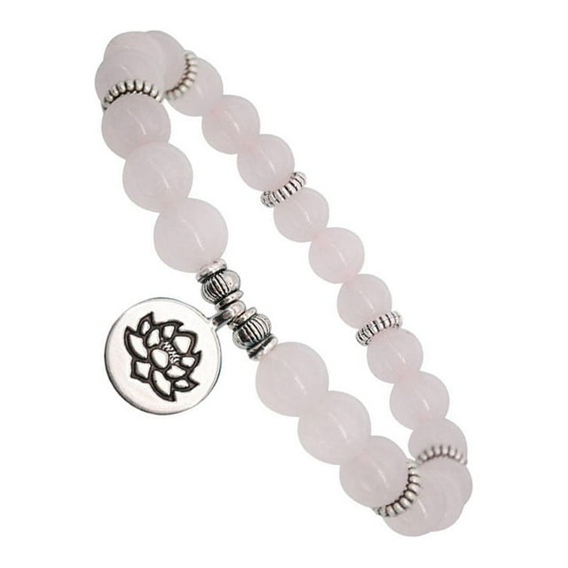 Minnieouse elástica con cuentas, dije de piedra de color, colgante de flor de loto, de cadena, joyería, brazalete de amatista, meditación Ropa, zapatos y accesorios Miscelánea cuarzo rosa