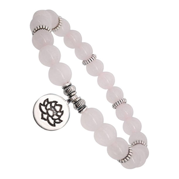 Minnieouse elástica con cuentas, dije de piedra de color, colgante de flor de loto, de cadena, joyería, brazalete de amatista, meditación Ropa, zapatos y accesorios Miscelánea cuarzo rosa