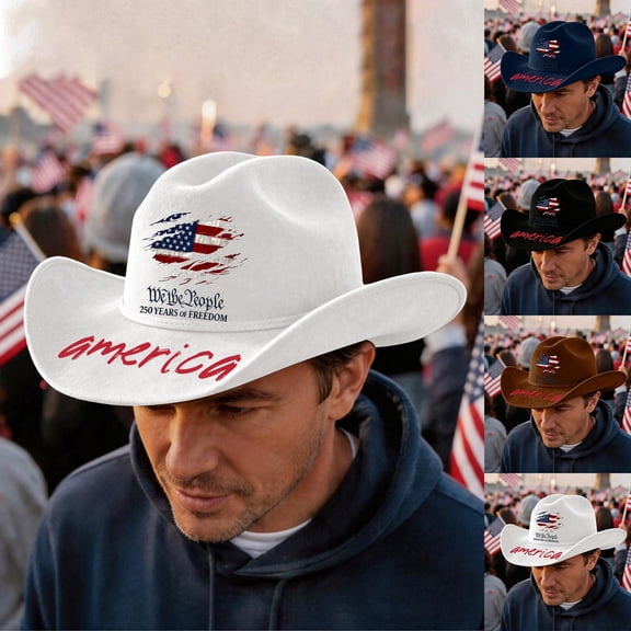 Trgacdwlo 250 Anniversary USA Cowboy Hat We the People USA Hat for Men Women Freedom 1776–2026 July 4th Vintage Cap Brown