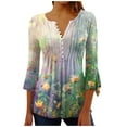 thumbnail image 2 of hxobax Womens Dressy Casual Tops Ruffle 3/4 Sleeve Tunic V Neck Button Down Shirts Pleated Blouses, 2 of 5