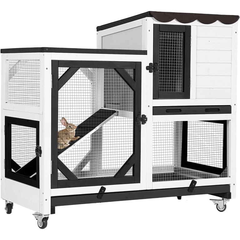 Aivituvin Rabbit Hutch Indoor Outdoor, 2 Story, Black photo 1