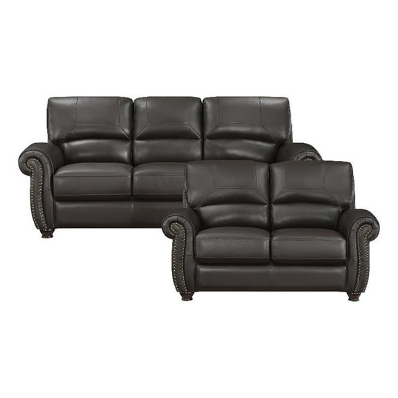 Lexicon Foxborough Leather 2-Piece Upholstered Sofa Set in Dark Brown