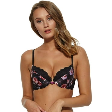 Gossard DARK ROSE BLACK Plunge Floral Printed Lace Underwire Bra, US 32C, UK 32C