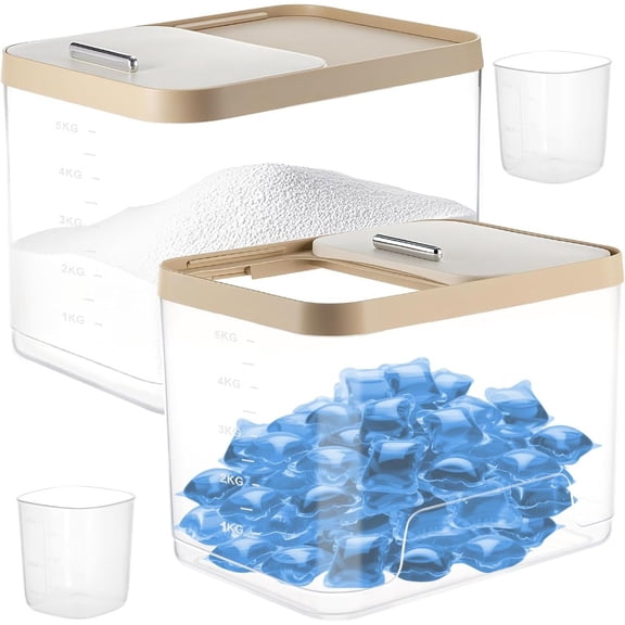 Large Laundry Pods Container with Slide Lid, Detergent Powder Storage Box with Measuring Scoop for Laundry Room