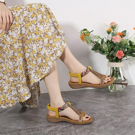 

Thong Toe Rhinestone Slippers Women s Round Head Outer Wear Solid Color Low-heeled Flip-flops
