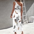 thumbnail image 4 of Winter Tank Jumpsuit for Women Smocked Wide Leg Rompers with Pockets Bohemian Ruffed O-Neck Straight Leg Capri Overalls, 4 of 5
