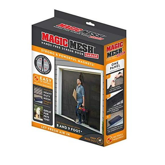 Magic Mesh Garage- Hands Free Magnetic Screen Door, Fits Single Garage Doors- 8 & 9 Foot