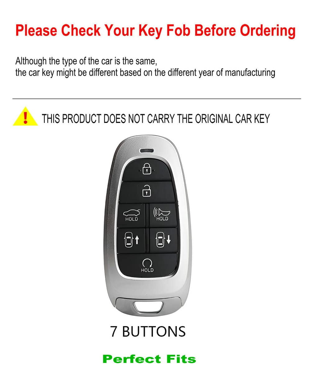 for Hyundai Key Fob Cover Case Metal Smart Key Holder Protector Compatible for Tucson Santa fe Sonata 2020-2024 7 Button