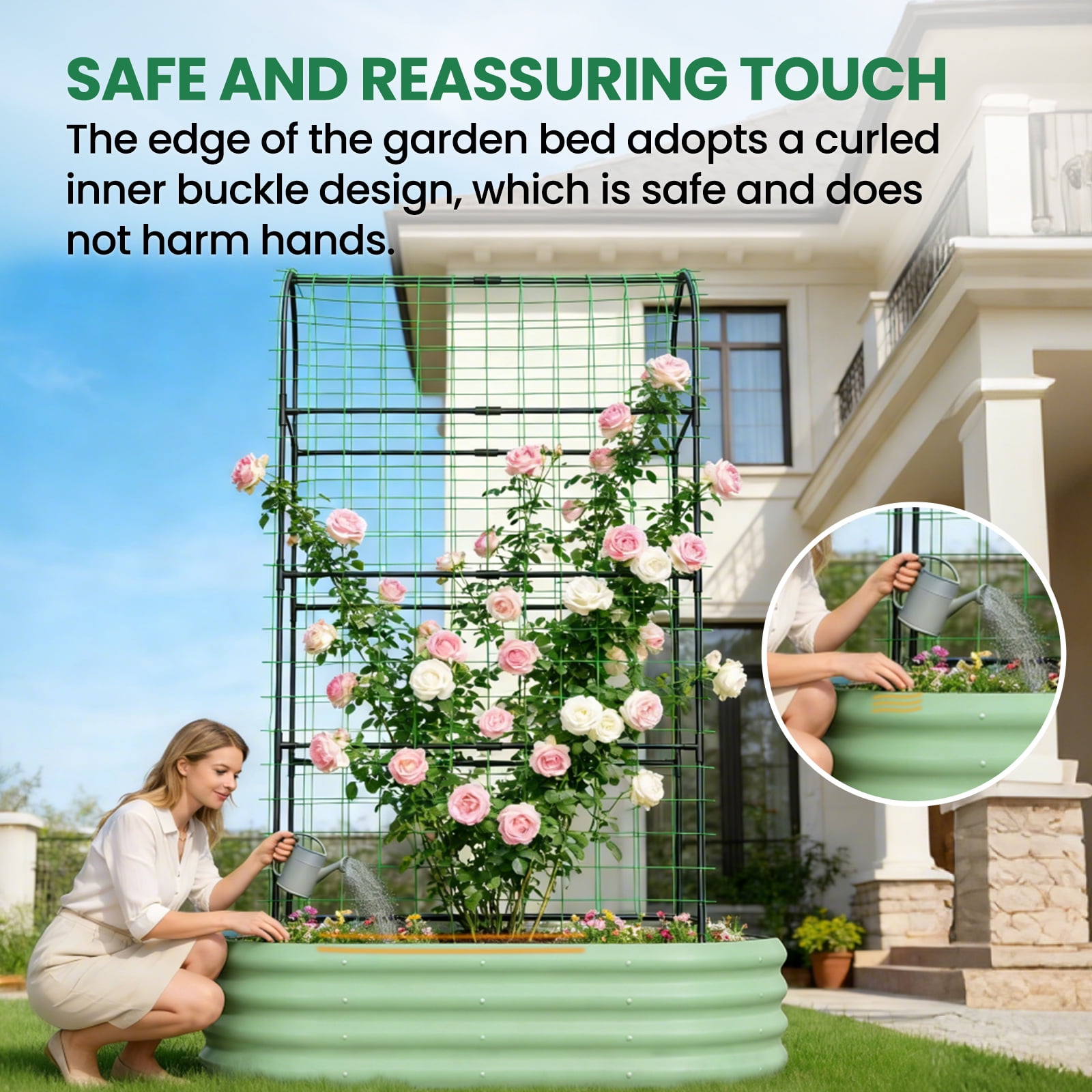 MOPHOTO 71inch Raised Garden Bed Arched Trellis Galvanized Planter Backyard Box Outdoor for Gardening,Climbing Vegetables,Plants,Flowers(Green)