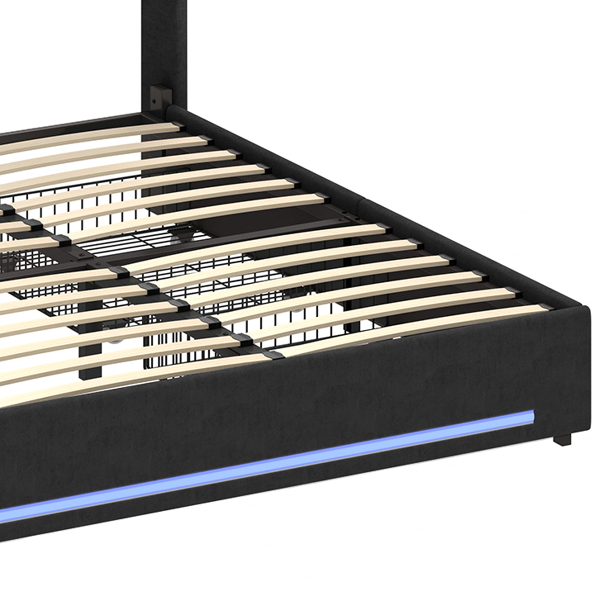 Uforic Upholstered Bed Frame with Charging Station & Drawers, King Size Bed Frame with LED Lights, Black