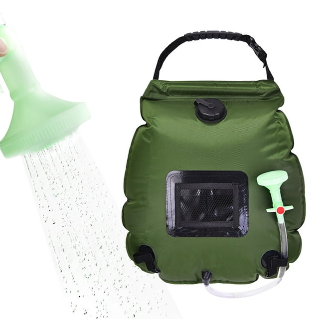 yeacher Sac de Douche Solaire Portable 20 L pour le Camping, les Voyages en Plein Air et la Randonnée - Options Vert Armée, Noir, Bleu Ou Gris - Conception Compacte et Légère