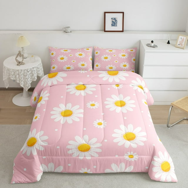 Erosebridal Groovy Floral Bedding Toddler Comforter Set, Princess Pink Down Comforter, Rustic Flower Decor, Reversible 2pcs