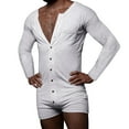 thumbnail image 2 of Brnmxoke Men's Long Sleeve Short Jumpsuit Pajama One Piece Button Down Henley Sleepshirt Rompers Stretchy Lounge Onesie Pajamas White,XL, 2 of 7