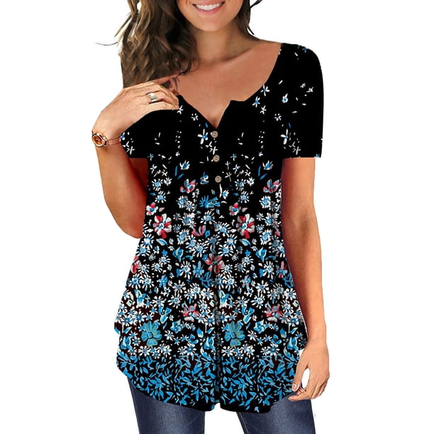 Pntutb Mujeres Verano Impresión Mangas Cortas O-Cuello Camiseta Suelta Blusa tops Pntutb Pntutb-3977