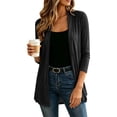 thumbnail image 3 of VISALY Women Open Front Cardigan 3/4 Sleeve Lightweight Mid Length Loose Fit Casual Shawl Cover Up Coat Solid Layering Outerwear Lightweight Open Front Cardigan Travel Beach Outfits Black Xxl, 3 of 8