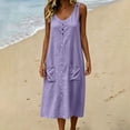 thumbnail image 2 of Eawtki Women's Scoop Neck Sleeveless Midi Dress Partial Button With Pockets Loose Fit Casual Linen Blend Summer Dress, 2 of 7