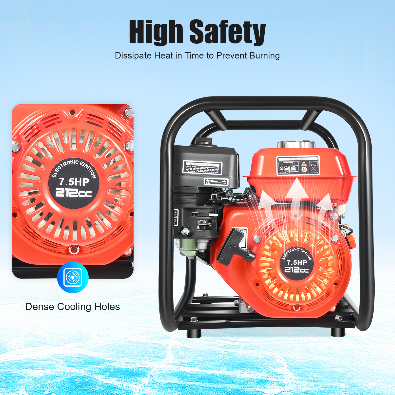 Miumaeov 7.5 HP 2" Gas Powered Water Pump 212cc Portable Gasoline Trash Water Transfer Pump  with 24.61ft Hose