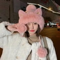 thumbnail image 3 of Women Winter Cartoon Plush Fluffy Cat's Ear Skiing Hat Warm Knitted Hats Fur Beanie Hat Thicken Hat BLACK, 3 of 8